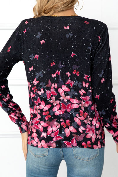 Floral Button Front Round Neck Cardigan - SHE BADDY© ONLINE WOMEN FASHION & CLOTHING STORE
