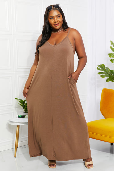 Zenana Full Size Beach Vibes Cami Maxi Dress in Mocha - SHE BADDY© ONLINE WOMEN FASHION & CLOTHING STORE