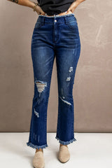 High Waist Distressed Raw Hem Jeans - SHE BADDY© ONLINE WOMEN FASHION & CLOTHING STORE