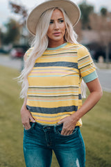 Multicolored Striped Round Neck Tee Shirt - SHE BADDY© ONLINE WOMEN FASHION & CLOTHING STORE