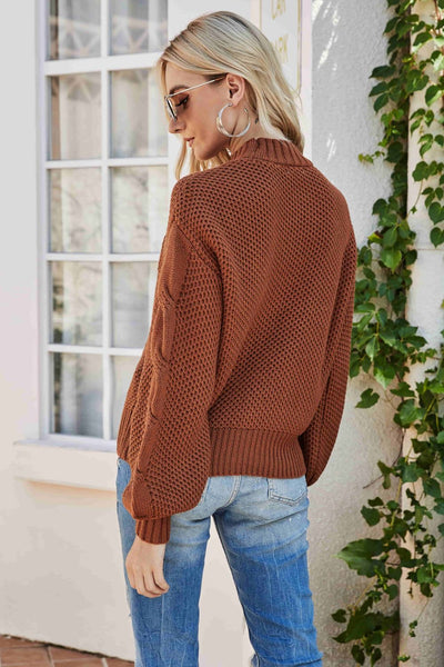 Mixed Knit Crewneck Drop Shoulder Sweater - SHE BADDY© ONLINE WOMEN FASHION & CLOTHING STORE