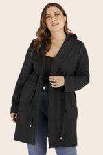Plus Size Drawstring Waist Hooded Cardigan with Pockets - SHE BADDY© ONLINE WOMEN FASHION & CLOTHING STORE
