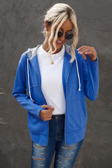 Zip Up Thumbhole Sleeve Hooded Jacket with Pockets - SHE BADDY© ONLINE WOMEN FASHION & CLOTHING STORE