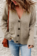 Ribbed Trim Button Down Cardigan with Pockets - SHE BADDY© ONLINE WOMEN FASHION & CLOTHING STORE
