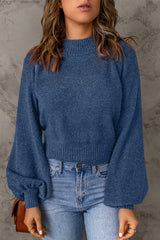 Ribbed Trim Balloon Sleeve Sweater - SHE BADDY© ONLINE WOMEN FASHION & CLOTHING STORE