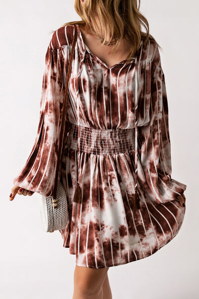 Tie-Dye Smocked Waist Balloon Sleeve Dress - SHE BADDY© ONLINE WOMEN FASHION & CLOTHING STORE