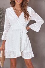 Swiss Dot Ruffled Tie-Waist Surplice Dress - SHE BADDY© ONLINE WOMEN FASHION & CLOTHING STORE