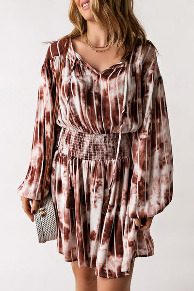 Tie-Dye Smocked Waist Balloon Sleeve Dress - SHE BADDY© ONLINE WOMEN FASHION & CLOTHING STORE