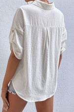 Roll-Tab Sleeve Shirt with Pockets - SHE BADDY© ONLINE WOMEN FASHION & CLOTHING STORE