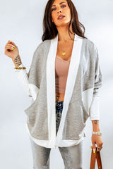 Contrast Open Front Cardigan with Pockets - SHE BADDY© ONLINE WOMEN FASHION & CLOTHING STORE