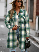 Plaid Button-Up Longline Jacket with Pockets - SHE BADDY© ONLINE WOMEN FASHION & CLOTHING STORE