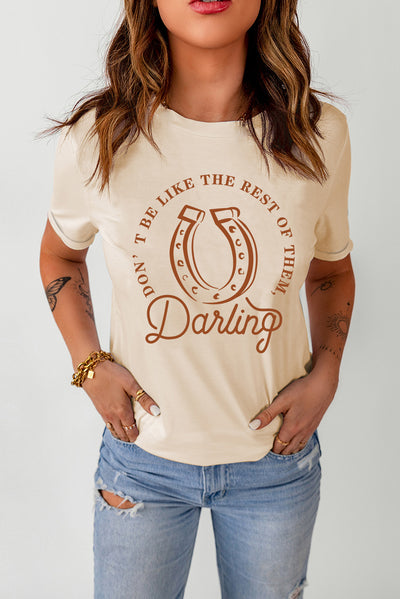 Slogan Graphic Cuffed Sleeve Tee Shirt - SHE BADDY© ONLINE WOMEN FASHION & CLOTHING STORE