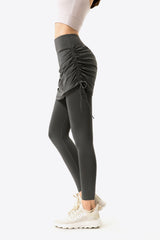 Drawstring Ruched Faux Layered Yoga Leggings - SHE BADDY© ONLINE WOMEN FASHION & CLOTHING STORE