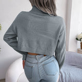 Mixed Knit Turtleneck Cropped Sweater - SHE BADDY© ONLINE WOMEN FASHION & CLOTHING STORE