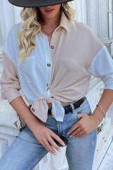 Color Block Textured Button-Up Shirt - SHE BADDY© ONLINE WOMEN FASHION & CLOTHING STORE