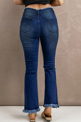 High Waist Distressed Raw Hem Jeans - SHE BADDY© ONLINE WOMEN FASHION & CLOTHING STORE