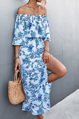 Floral Off-Shoulder Front Split Dress - SHE BADDY© ONLINE WOMEN FASHION & CLOTHING STORE