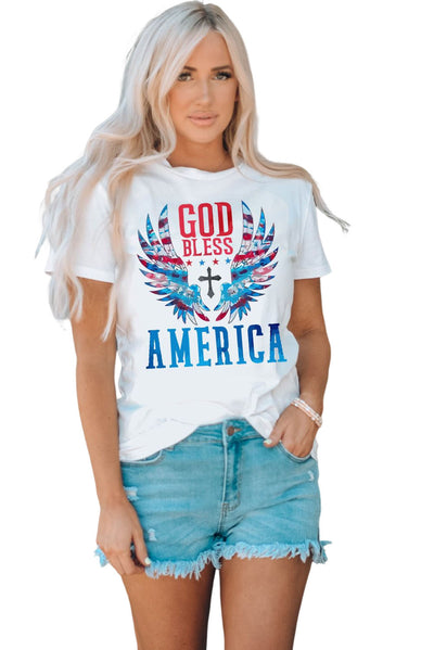 GOD BLESS AMERICA Cuffed Tee Shirt - SHE BADDY© ONLINE WOMEN FASHION & CLOTHING STORE