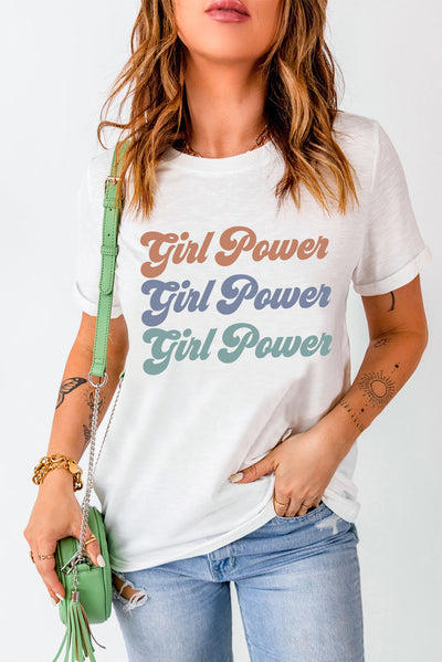 GIRL POWER Graphic Round Neck Tee - SHE BADDY© ONLINE WOMEN FASHION & CLOTHING STORE
