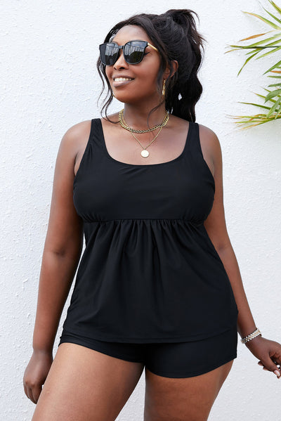 Plus Size Scoop Neck Tankini Set - SHE BADDY© ONLINE WOMEN FASHION & CLOTHING STORE