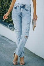 Acid Wash Distressed Jeans with Pockets - SHE BADDY© ONLINE WOMEN FASHION & CLOTHING STORE