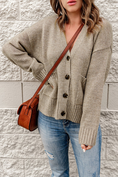 Ribbed Trim Button Down Cardigan with Pockets - SHE BADDY© ONLINE WOMEN FASHION & CLOTHING STORE