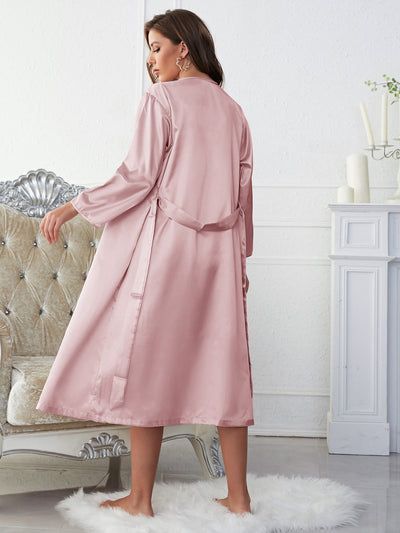 Satin V-Neck Cami, Shorts, and Belted Robe Pajama Set - SHE BADDY© ONLINE WOMEN FASHION & CLOTHING STORE
