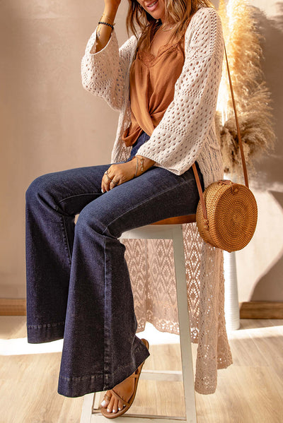 Dropped Shoulder Long Sleeve Crochet Duster Cardigan - SHE BADDY© ONLINE WOMEN FASHION & CLOTHING STORE