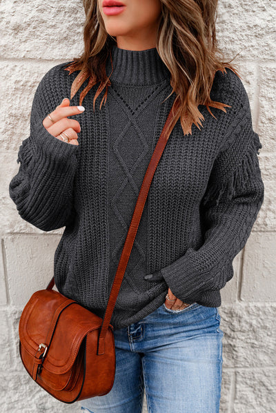 Fringe Detail Mixed Knit Sweater - SHE BADDY© ONLINE WOMEN FASHION & CLOTHING STORE