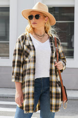 Plus Size Plaid Curved Hem Button Front Shirt - SHE BADDY© ONLINE WOMEN FASHION & CLOTHING STORE