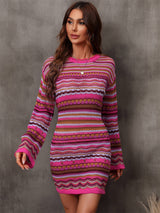 Multicolored Stripe Dropped Shoulder Sweater Dress - SHE BADDY© ONLINE WOMEN FASHION & CLOTHING STORE
