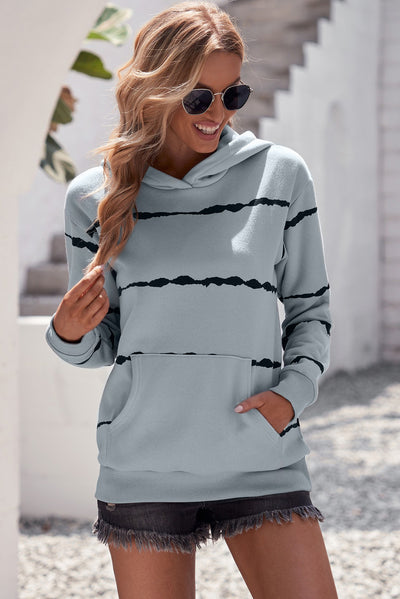 Striped Drop Shoulder Hoodie with Kangaroo Pocket - SHE BADDY© ONLINE WOMEN FASHION & CLOTHING STORE