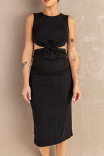 Twist Front Cutout Sleeveless Midi Dress - SHE BADDY© ONLINE WOMEN FASHION & CLOTHING STORE