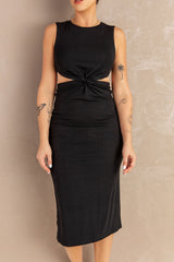 Twist Front Cutout Sleeveless Midi Dress - SHE BADDY© ONLINE WOMEN FASHION & CLOTHING STORE