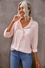 Eyelet Ruffles Button Crinkled Shirt - SHE BADDY© ONLINE WOMEN FASHION & CLOTHING STORE