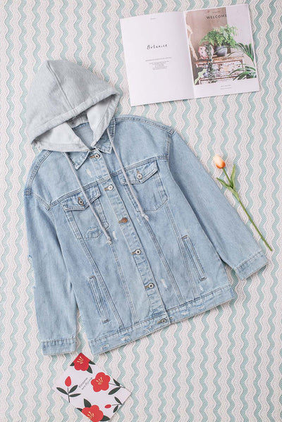 Distressed Hooded Denim Jacket - SHE BADDY© ONLINE WOMEN FASHION & CLOTHING STORE