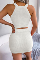 Heart Contrast Ribbed Sleeveless Knit Top and Skirt Set - SHE BADDY© ONLINE WOMEN FASHION & CLOTHING STORE