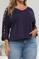 Plus Size Cutout Three-Quarter Sleeve Blouse - SHE BADDY© ONLINE WOMEN FASHION & CLOTHING STORE