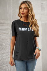 Letter Graphic Distressed Tee Shirt - SHE BADDY© ONLINE WOMEN FASHION & CLOTHING STORE