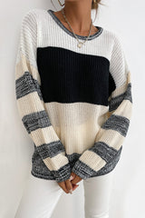 Striped Dropped Shoulder Pullover Sweater - SHE BADDY© ONLINE WOMEN FASHION & CLOTHING STORE