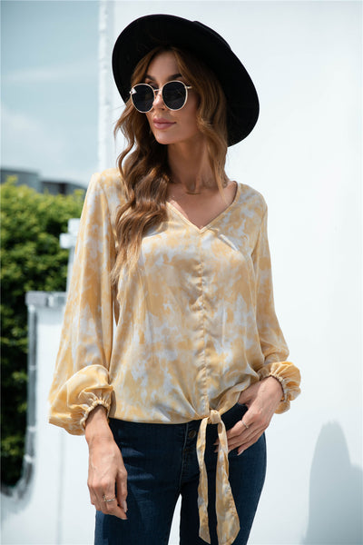 Tie-Dye Tied Balloon Sleeve Blouse - SHE BADDY© ONLINE WOMEN FASHION & CLOTHING STORE