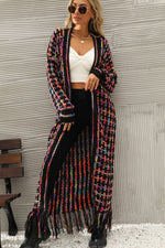 Multicolored Open Front Fringe Hem Cardigan - SHE BADDY© ONLINE WOMEN FASHION & CLOTHING STORE