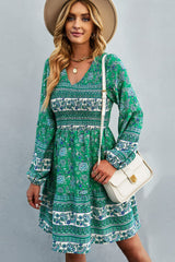 Bohemian V-Neck Balloon Sleeve Dress - SHE BADDY© ONLINE WOMEN FASHION & CLOTHING STORE