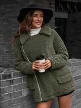 Zip-Up Collared Teddy Jacket - SHE BADDY© ONLINE WOMEN FASHION & CLOTHING STORE