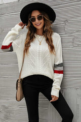 Feeling You Best Striped Cable-Knit Round Neck Sweater - SHE BADDY© ONLINE WOMEN FASHION & CLOTHING STORE