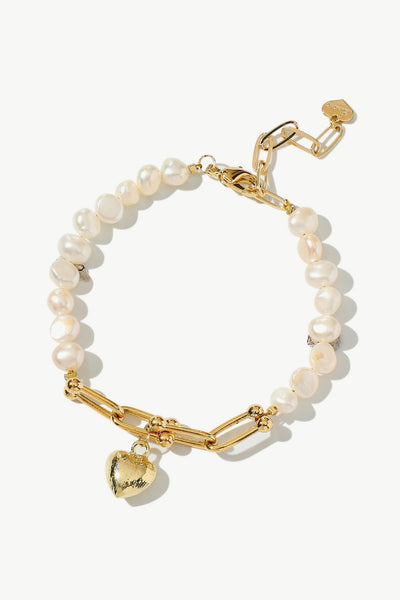 14K Gold Plated Heart Charm Pearl Bracelet - SHE BADDY© ONLINE WOMEN FASHION & CLOTHING STORE