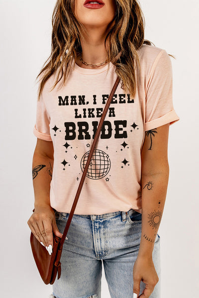 Graphic Cuffed Sleeve Round Neck T-Shirt - SHE BADDY© ONLINE WOMEN FASHION & CLOTHING STORE