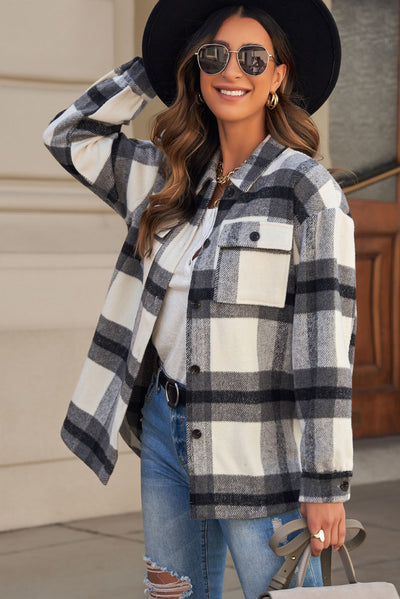 Plaid Dropped Shoulder Pocket Shacket - SHE BADDY© ONLINE WOMEN FASHION & CLOTHING STORE