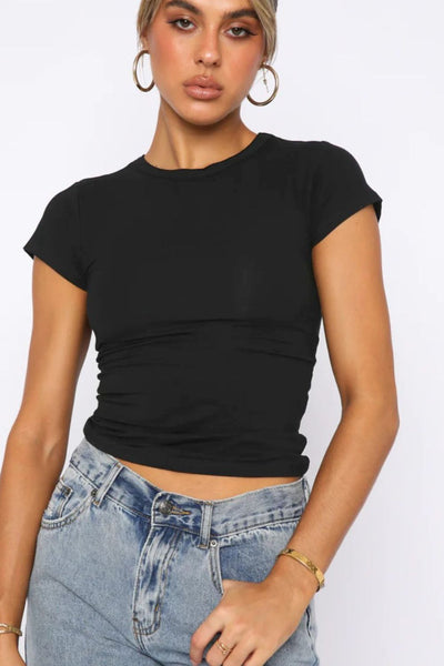 Crewneck Short Sleeve Tee - SHE BADDY© ONLINE WOMEN FASHION & CLOTHING STORE
