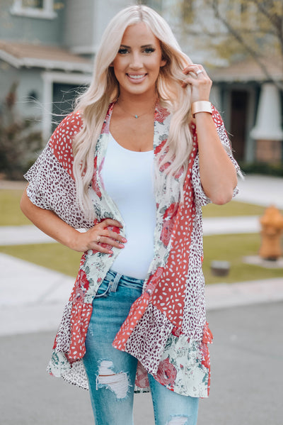 Mixed Print Ruffle Hem Kimono - SHE BADDY© ONLINE WOMEN FASHION & CLOTHING STORE